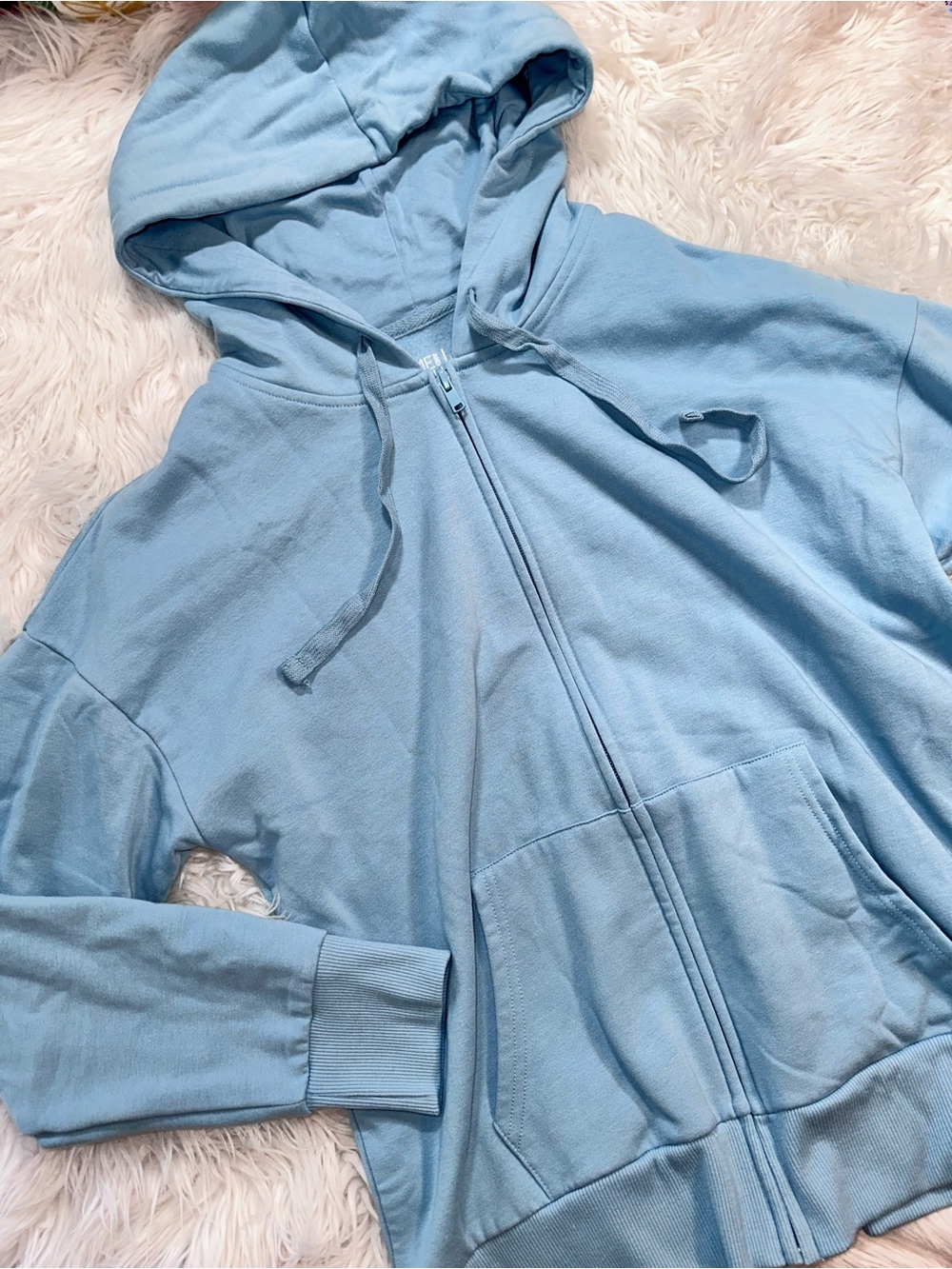 Time & Tru • Robin Eggs Blue Full Zip Lightweight Hoodie